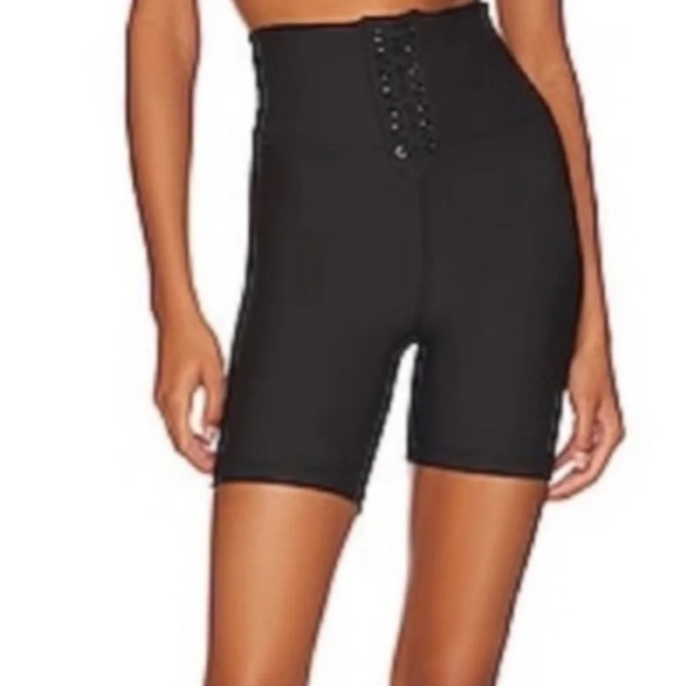 WEWOREWHAT Black Lace-up High Waist Athletic Yoga Biker Shorts NWT